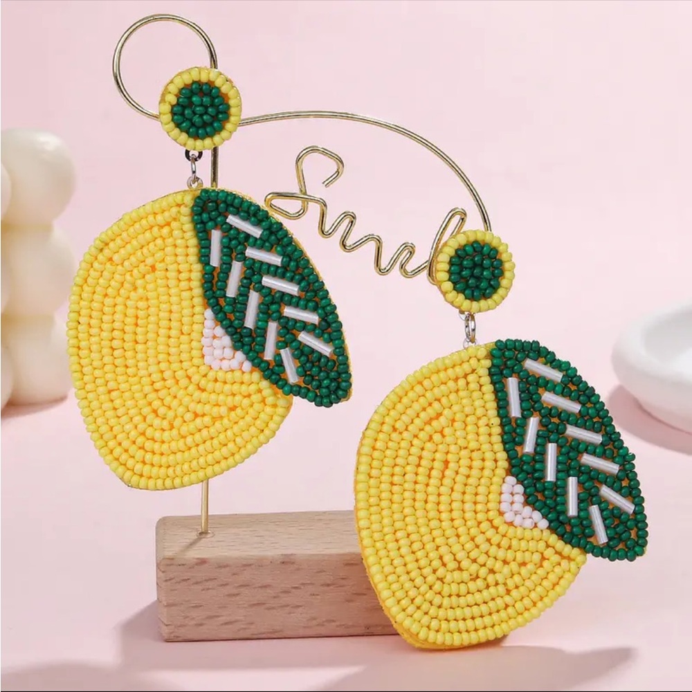 Beaded Lemon Earrings - image 1